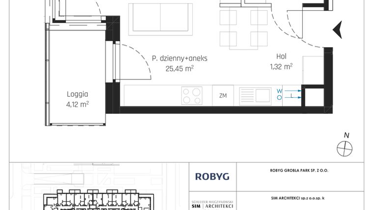 Rzut - Mieszkanie na sprzedaż 1 pokój o powierzchni 30,69 m² - numer J.2M10 w Nadmotławie Apartments etap J