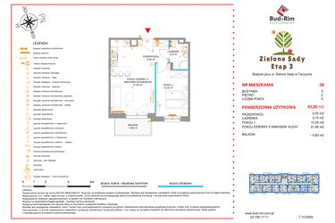 Rzut - Mieszkanie na sprzedaż 2 pokoje o powierzchni 43,2 m² - numer 29 w Zielone Sady etap III