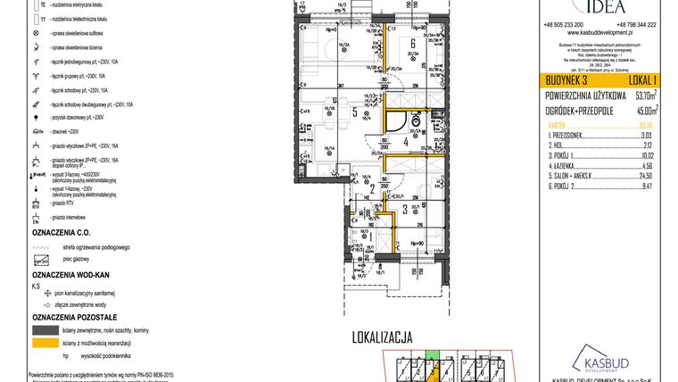 Rzut - Mieszkanie na sprzedaż 3 pokoje o powierzchni 53,7 m² - numer 3-L1 w Osiedle Idea etap II
