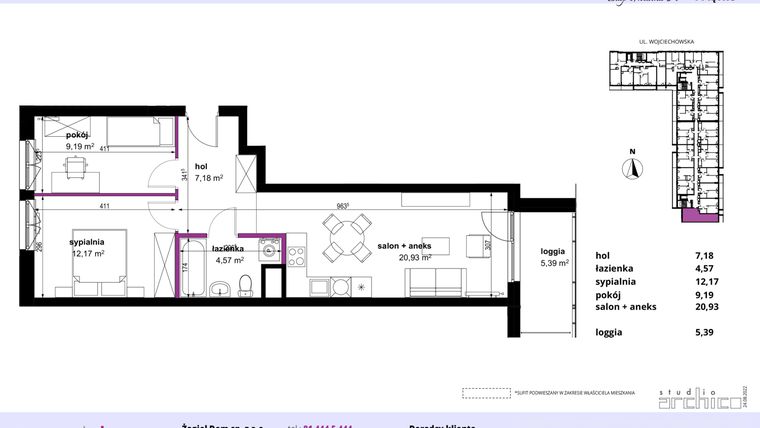 Rzut - Mieszkanie na sprzedaż 3 pokoje o powierzchni 54,04 m² - numer 26 w Wojciechowska Square