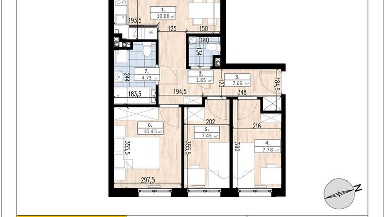 Rzut - Mieszkanie na sprzedaż 4 pokoje o powierzchni 59,99 m² - numer A2/2/1 w ACCANTO