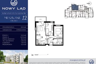 Rzut - Mieszkanie na sprzedaż 3 pokoje o powierzchni 51,19 m² - numer 12 w Nowa Pszczelna