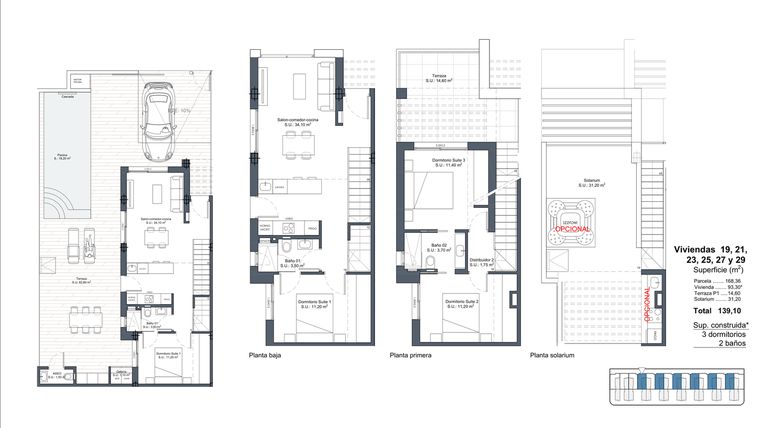 Rzut - Dom na sprzedaż 4 pokoje o powierzchni 139,1 m² - numer 23 w Dom szeregowy w Ciudad Quesada - 53178795