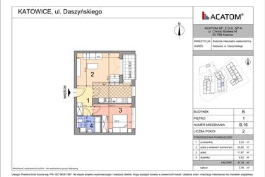 Rzut - Mieszkanie na sprzedaż 2 pokoje o powierzchni 47,09 m² - numer B16 w Daszyńskiego Park