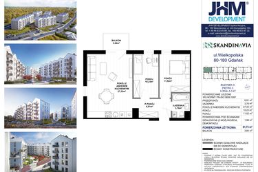 Rzut - Mieszkanie na sprzedaż 3 pokoje o powierzchni 61,73 m² - numer A.3.47 w Skandinavia