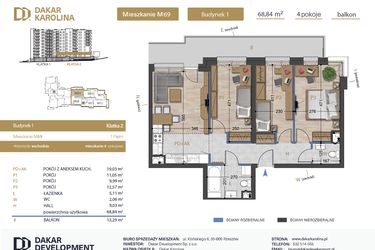 Rzut - Mieszkanie na sprzedaż 4 pokoje o powierzchni 68,84 m² - numer 69 w Osiedle Dakar Karolina