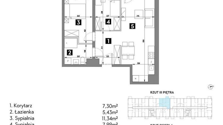 Rzut - Mieszkanie na sprzedaż 3 pokoje o powierzchni 55,94 m² - numer A1/3/8 w Metr Kwadrat