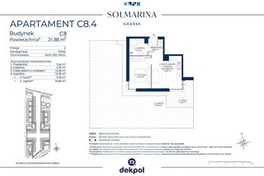 Rzut - Mieszkanie na sprzedaż 2 pokoje o powierzchni 31,88 m² - numer C8.4 w Sol Marina etap III