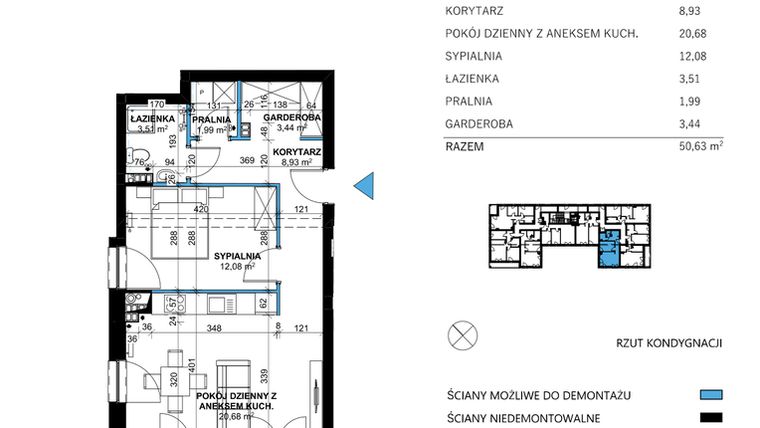 Rzut - Mieszkanie na sprzedaż 2 pokoje o powierzchni 50,34 m² - numer 24 w Comfort Corner