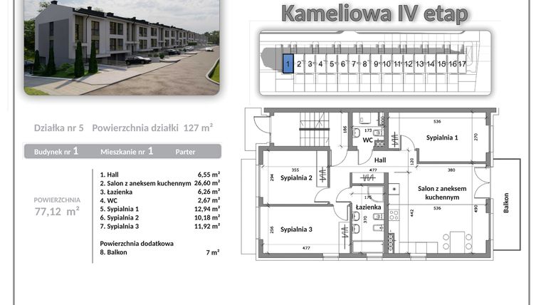 Rzut - Mieszkanie na sprzedaż 4 pokoje o powierzchni 77,12 m² - numer B01A01 w Apartamenty Kameliowa IV