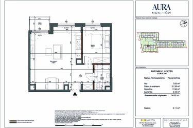 Rzut - Mieszkanie na sprzedaż 2 pokoje o powierzchni 54,82 m² - numer 86 w Aura Mokotów II