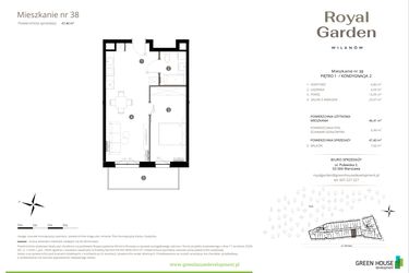 Rzut - Mieszkanie na sprzedaż 2 pokoje o powierzchni 46,41 m² - numer M.38 w Royal Garden Wilanów