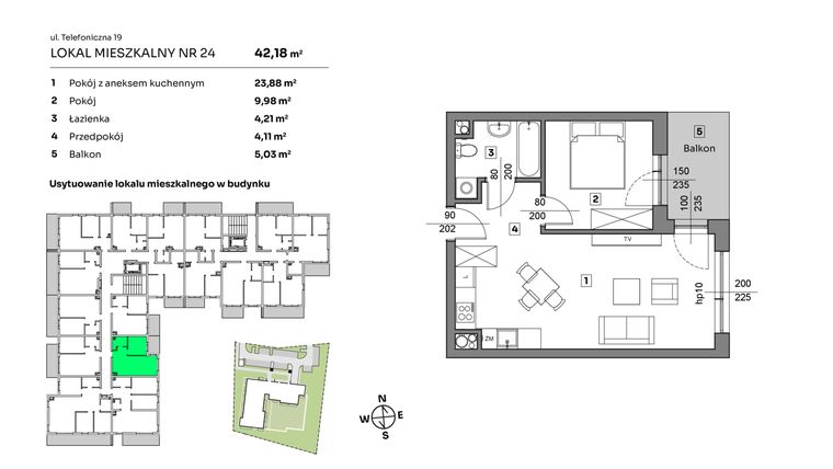 Rzut - Mieszkanie na sprzedaż 2 pokoje o powierzchni 42,18 m² - numer 24 w Nova Radiostacja