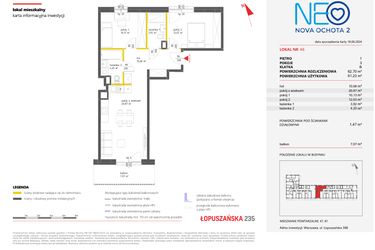 Rzut - Mieszkanie na sprzedaż 3 pokoje o powierzchni 62,7 m² - numer 46 w Neo Nova Ochota 2