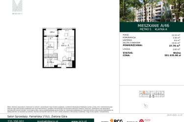 Rzut - Mieszkanie na sprzedaż 2 pokoje o powierzchni 37,78 m² - numer A/46 w Merloft
