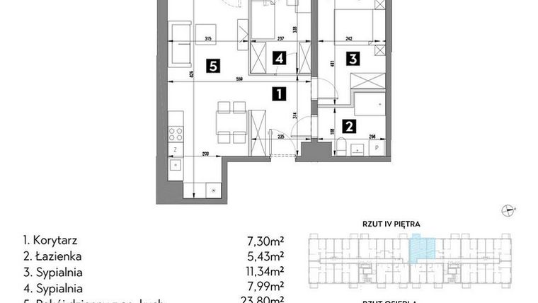 Rzut - Mieszkanie na sprzedaż 3 pokoje o powierzchni 55,66 m² - numer A2/4/5 w Metr Kwadrat