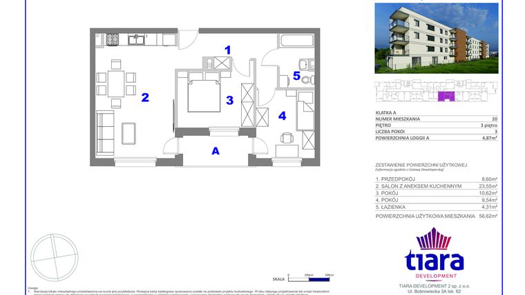 Rzut - Mieszkanie na sprzedaż 3 pokoje o powierzchni 56,62 m² - numer 20 w Osiedle Janowiecka