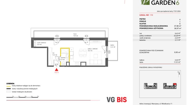 Rzut - Mieszkanie na sprzedaż 1 pokój o powierzchni 55,02 m² - numer 110 w Nova Viva Garden 6