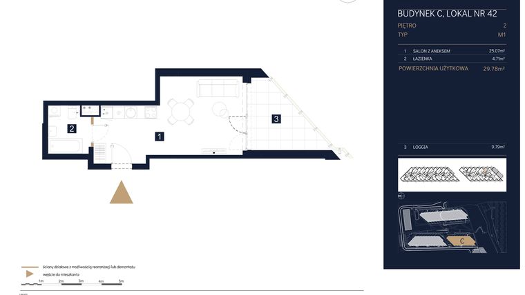 Rzut - Mieszkanie na sprzedaż 1 pokój o powierzchni 29,78 m² - numer C42 w Rezydencja Zegrze etap III