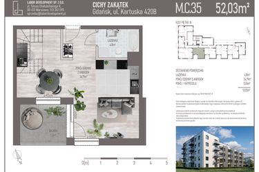 Rzut - Mieszkanie na sprzedaż 2 pokoje o powierzchni 52,03 m² - numer M.C.35 w Cichy Zakątek