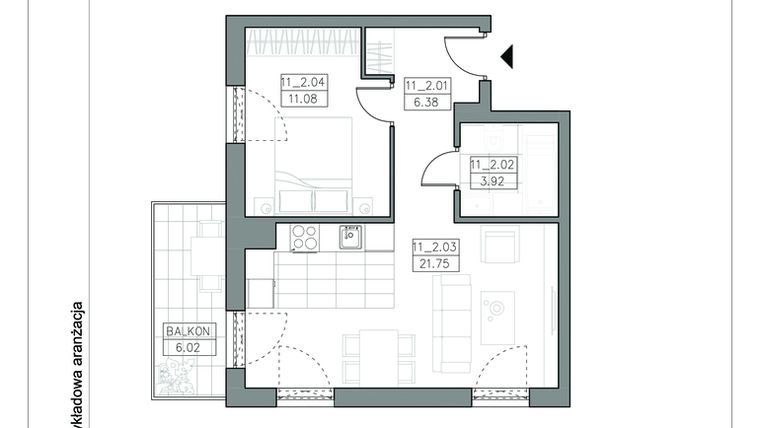 Rzut - Mieszkanie na sprzedaż 2 pokoje o powierzchni 43,13 m² - numer bud. 4|11 w Porto Bianco III