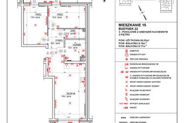 Rzut - Mieszkanie na sprzedaż 3 pokoje o powierzchni 58,11 m² - numer 22_15 w Osiedle 4 Pory Roku - Etap VIII