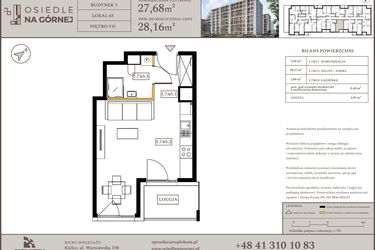 Rzut - Mieszkanie na sprzedaż 1 pokój o powierzchni 27,68 m² - numer M65 w Osiedle Na Górnej etap V