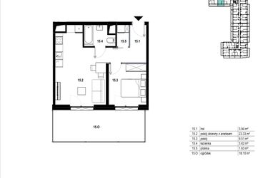 Rzut - Mieszkanie na sprzedaż 2 pokoje o powierzchni 42,03 m² - numer C3.15 w Osiedle Mozaika