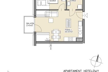 Rzut - Mieszkanie na sprzedaż 2 pokoje o powierzchni 33,73 m² - numer 44 w Apartamenty Zdrój