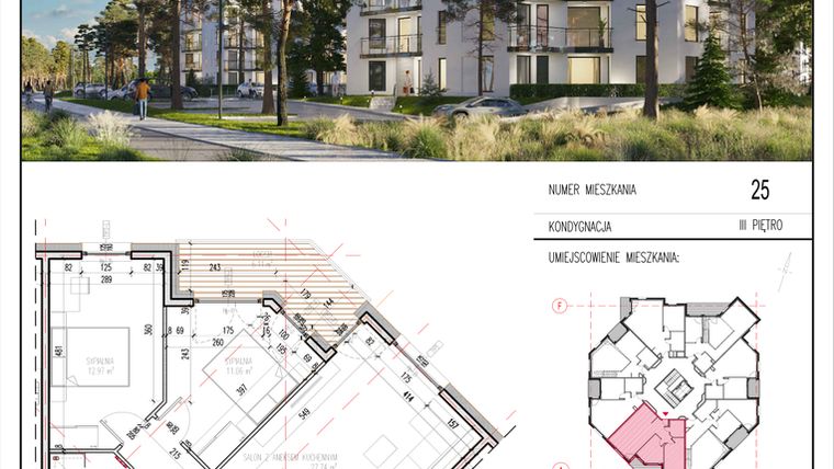 Rzut - Mieszkanie na sprzedaż 3 pokoje o powierzchni 62,9 m² - numer 25 w Grasera 12