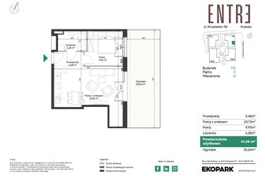 Rzut - Mieszkanie na sprzedaż 2 pokoje o powierzchni 41,38 m² - numer 116-M06 w Entre