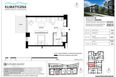 Rzut - Mieszkanie na sprzedaż 2 pokoje o powierzchni 38,48 m² - numer B2/15 w Apartamenty Klimatyczna