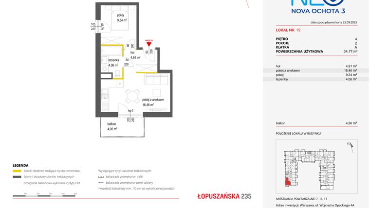 Rzut - Mieszkanie na sprzedaż 2 pokoje o powierzchni 34,77 m² - numer 19 w Neo Nova Ochota 3