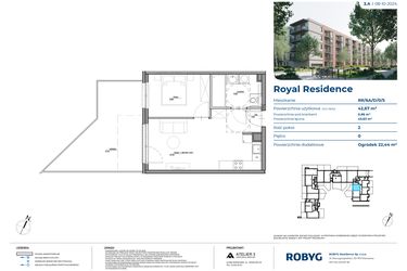 Rzut - Mieszkanie na sprzedaż 2 pokoje o powierzchni 42,67 m² - numer RR/6A/D/0/5 w Royal Residence 6A