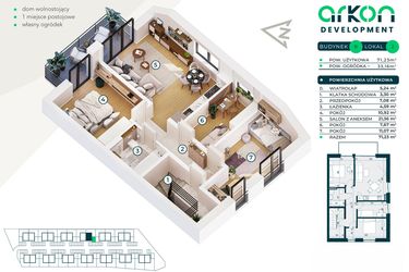 Rzut - Mieszkanie na sprzedaż 4 pokoje o powierzchni 67,08 m² - numer 8/2 w Nova Jurajska