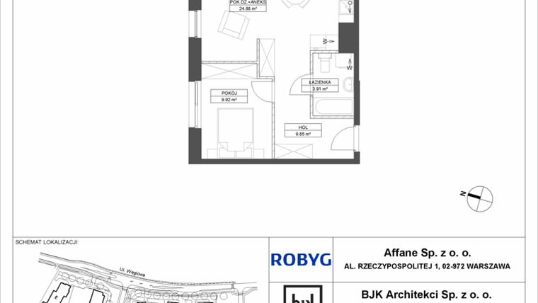 Rzut - Mieszkanie na sprzedaż 2 pokoje o powierzchni 48,56 m² - numer A.6M03 w WENDY