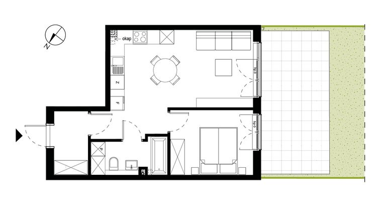 Rzut - Mieszkanie na sprzedaż 2 pokoje o powierzchni 41,78 m² - numer 28.1 w Komfortia IV