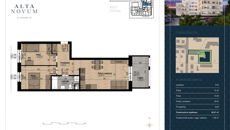 Rzut - Mieszkanie na sprzedaż 3 pokoje o powierzchni 55,57 m² - numer 4 w Alta Novum