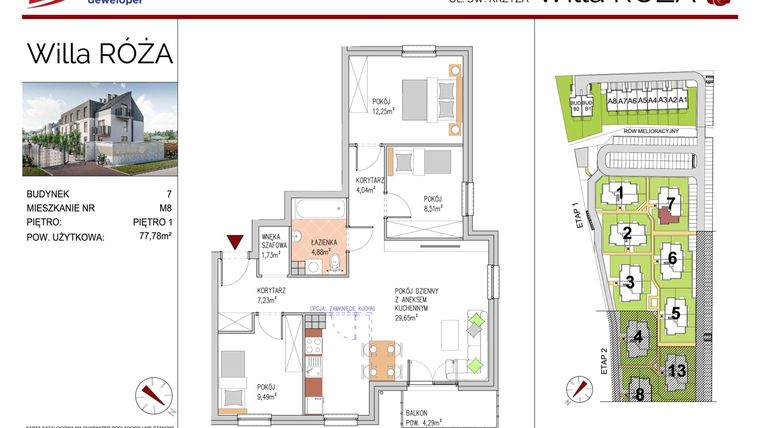 Rzut - Mieszkanie na sprzedaż 4 pokoje o powierzchni 77,78 m² - numer B7-M8 w Willa Róża