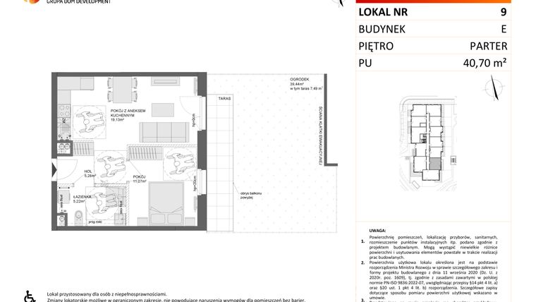 Rzut - Mieszkanie na sprzedaż 2 pokoje o powierzchni 40,7 m² - numer E.9 w Osiedle Synteza etap IV
