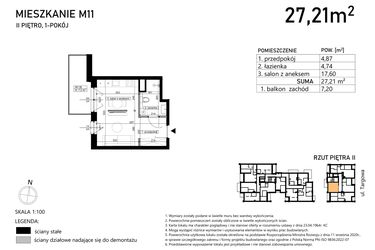 Rzut - Mieszkanie na sprzedaż 1 pokój o powierzchni 27,21 m² - numer M11 w Finezja