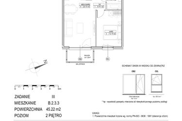 Rzut - Mieszkanie na sprzedaż 2 pokoje o powierzchni 45,22 m² - numer B.2.3.3 w Atut III
