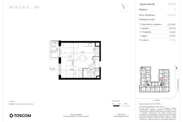 Rzut - Mieszkanie na sprzedaż 1 pokój o powierzchni 34,51 m² - numer B/4/01 w Wielka 16