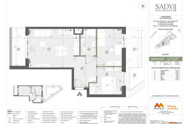 Rzut - Mieszkanie na sprzedaż 3 pokoje o powierzchni 58,05 m² - numer F2.C.00.05 w Sady Żoliborz II