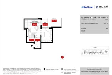 Rzut - Mieszkanie na sprzedaż 1 pokój o powierzchni 37,77 m² - numer WR3 1/0/1/1a w Przystań Reymonta etap II