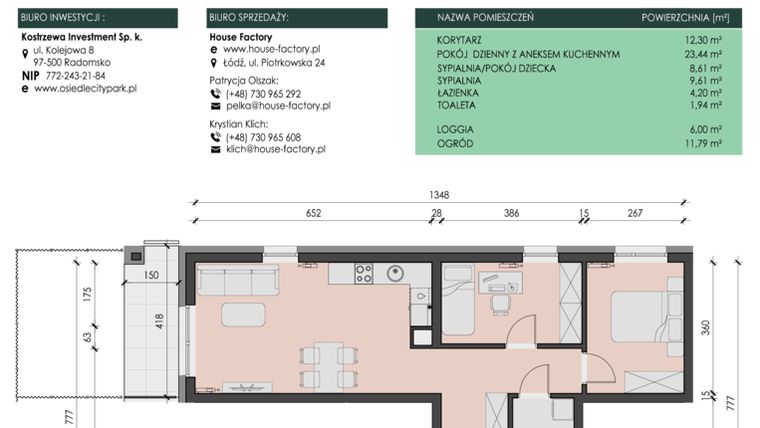 Rzut - Mieszkanie na sprzedaż 3 pokoje o powierzchni 60,1 m² - numer 8 w Osiedle City Park