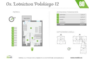 Rzut - Mieszkanie na sprzedaż 1 pokój o powierzchni 28,6 m² - numer 60 w Os. Lotnictwa Polskiego 12