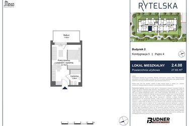 Rzut - Mieszkanie na sprzedaż 1 pokój o powierzchni 27,65 m² - numer 2.4.08 w Rytelska