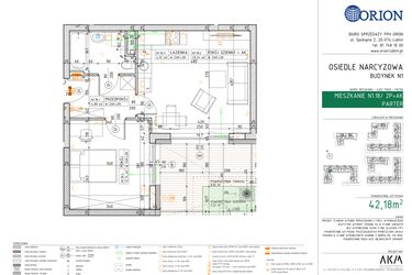 Rzut - Mieszkanie na sprzedaż 2 pokoje o powierzchni 42,18 m² - numer N1.18 w Osiedle Narcyzowe etap 2