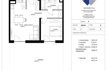 Rzut - Mieszkanie na sprzedaż 2 pokoje o powierzchni 50,86 m² - numer 10D/24 w Jasielska 8C etap II